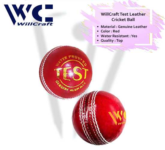 WillCraft Test Leather Cricket Ball Red, White 4 Piece WillCraft